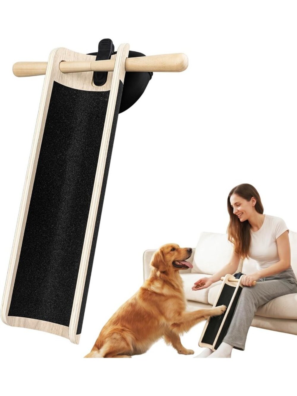 U-Shaped Dog Nail Scratch Board with Treat Pouch - Claw Care & Grooming Tool